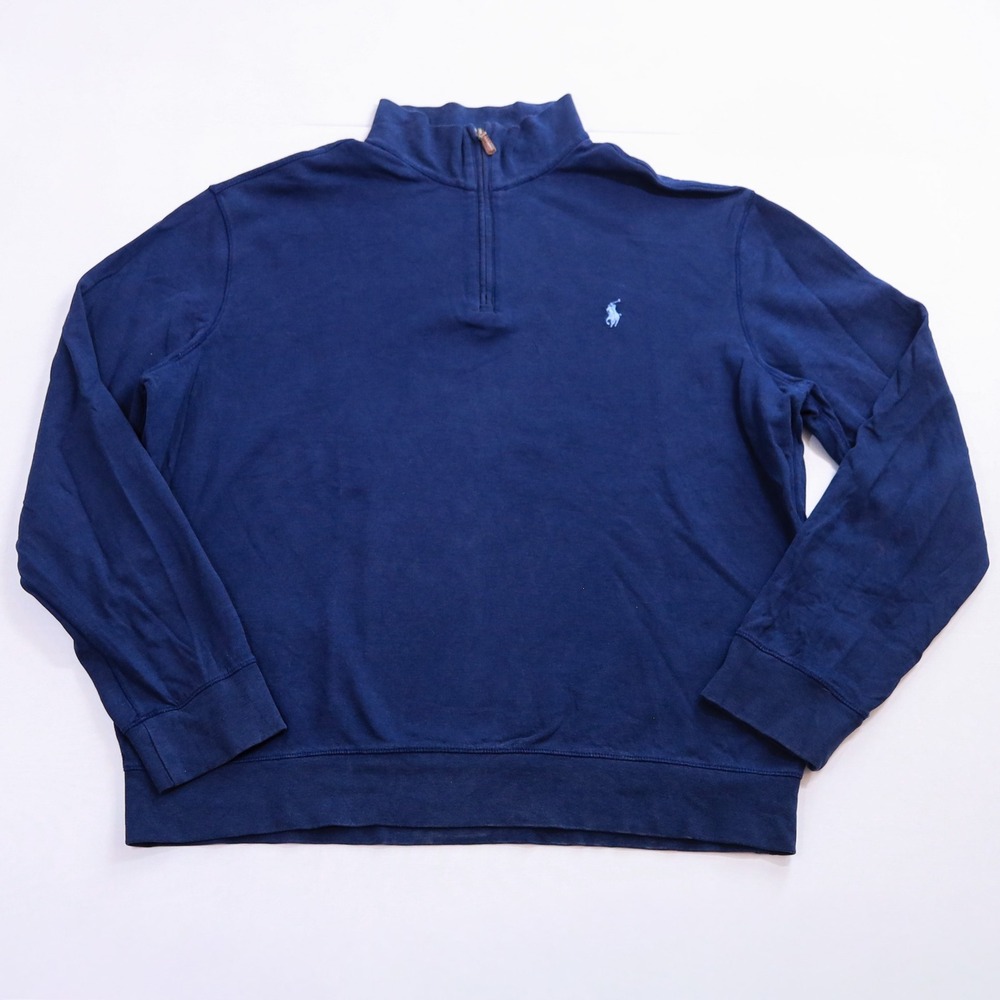 Polo Ralph Lauren Quarter Zip Pullover Mens Large Blue Cotton Jersey Knit Pony